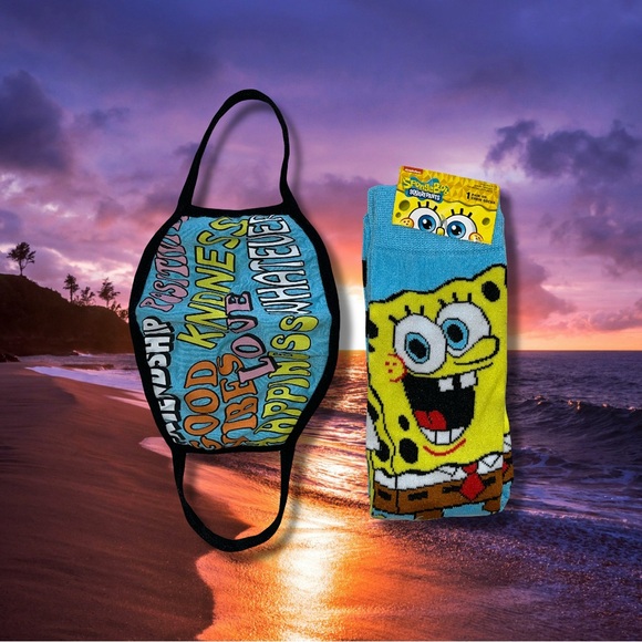 ⏱️2/$15 SpongeBob Socks and Face Mask Set NEW - Picture 1 of 1